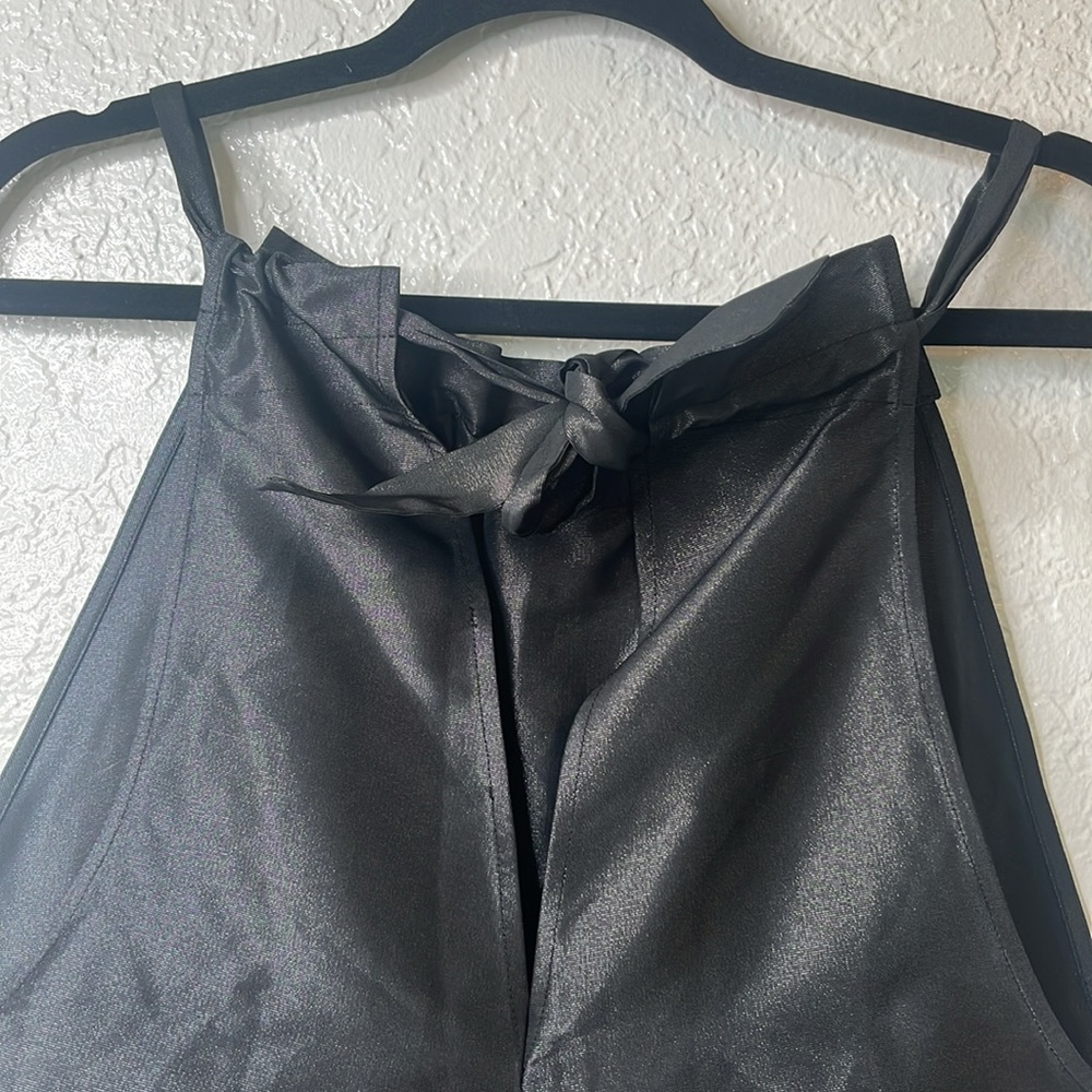 PASKAL Black Cinch Ruffle Neck Python Print Pocket Top S - Picture 4 of 6